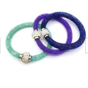 Crystal filled Mesh Tube Rhinestone Biomagnetic Health Care Bracelet Set of 3